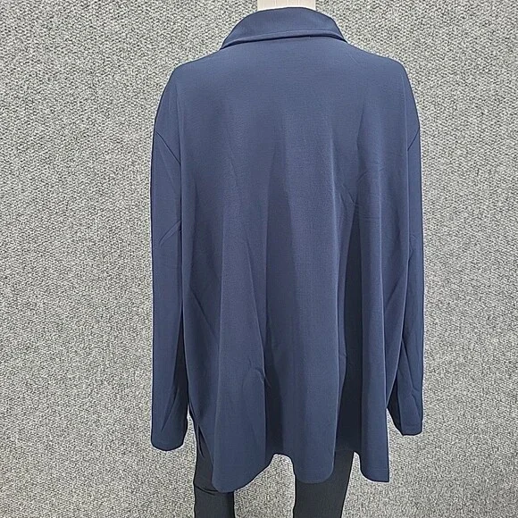 Jessica Holbrook Womens Button Front Shirt 3X Plus Size Navy Long Sleeves Top - Picture 5 of 8